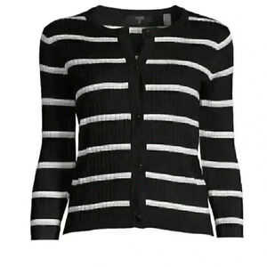 Tahari  Black and White Striped Cardigan